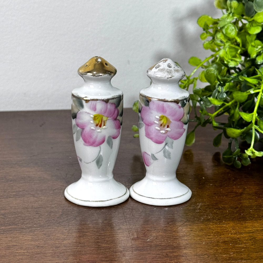 Vintage Noritake Hand-painted Salt and Pepper Shakers Made In Japan Flowers Mini